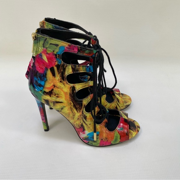 Steve Madden Cynthia Lace Up Colorful Abstract  4.5" high heels Size 7.5M - Picture 7 of 14